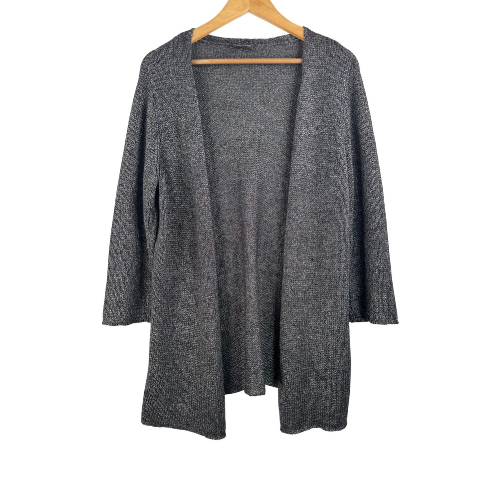 Eileen Fisher Cardigan sz PL Charcoal Linen Blend Open Front minimalist
